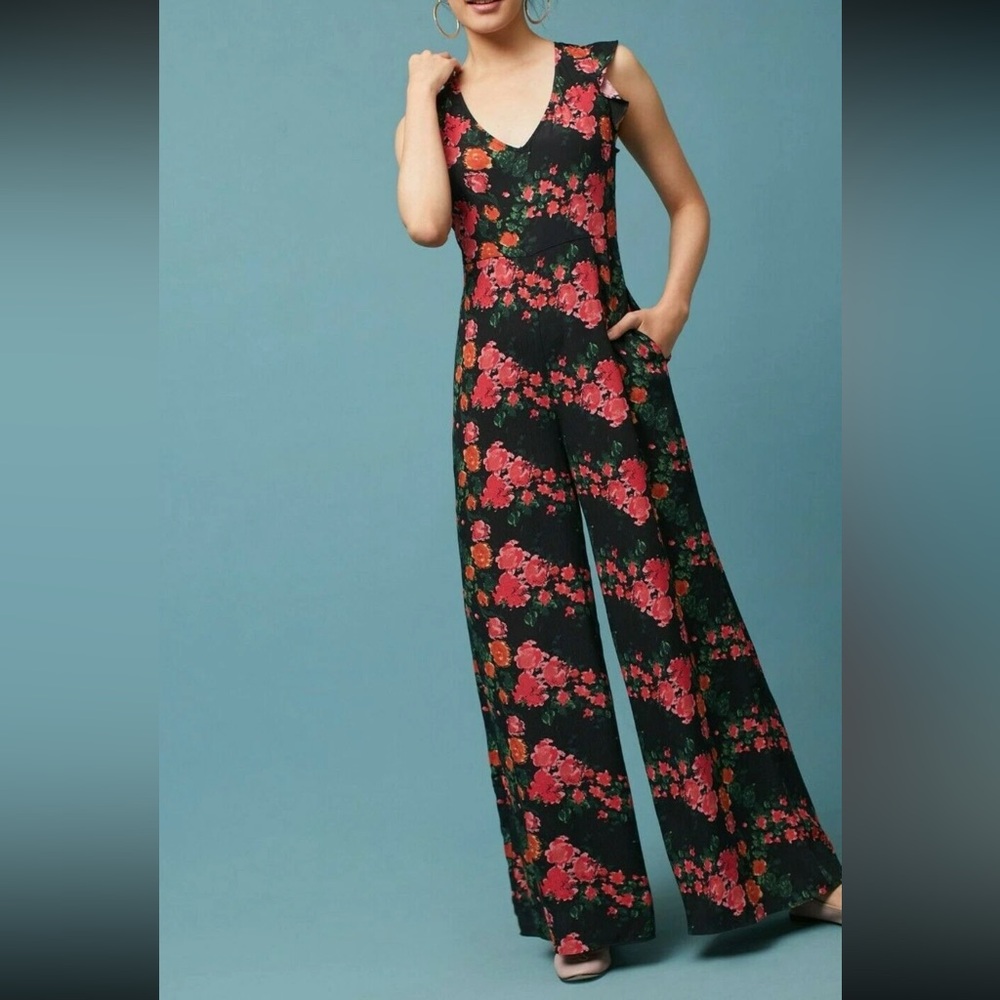 Anthropologie Black Floral Jumpsuit